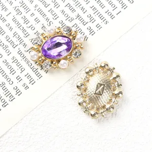 Vintage oval alloy rhinestone button DIY craft accessories for handmade clothing hats decor.