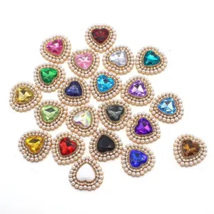 DIY heart rhinestone pearl buttons alloy craft accessories for clothes bags handmade jewelry