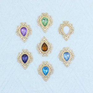 Teardrop alloy filigree base acrylic crystal gems DIY accessories charms for jewelry making.