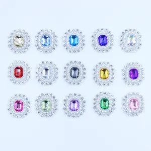 Alloy rhinestone buttons flower crystal gems for DIY clothing hair accessories 19x23mm