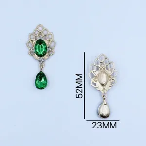 Gold alloy rhinestone acrylic pendant DIY jewelry making accessory with green teardrop crystal.