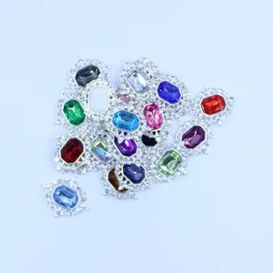 Silver rhinestone alloy button detail, colorful acrylic crystal DIY craft embellishment material.