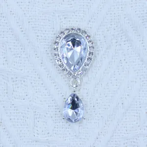 Silver teardrop rhinestone pendant DIY craft accessory for shoes bags clothing 42x20mm