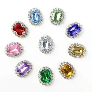 Colorful oval rhinestone buttons with four holes for DIY handmade clothing and shoes.