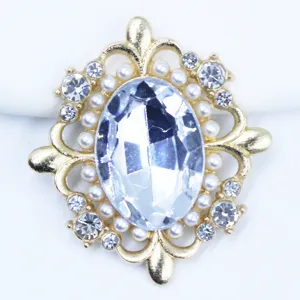 Vintage rhinestone pearl alloy DIY button oval crystal charm for hair accessory clothing craft.