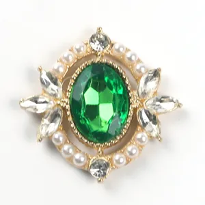 Vintage or alliage vert cristal ovale broche perle strass DIY vêtement accessoire décoration