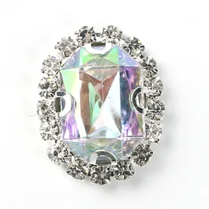 Detailed view of oval crystal rhinestone claw chain button for DIY crafts, shoes, and bows.