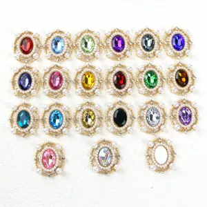 Stile Retro di Corte Lega di Zinco Ovale Vassoio di Fiori Base in Metallo Perla Artificiale Strass Componenti per Gioielli DIY