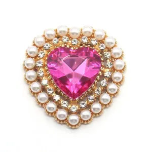 DIY heart rhinestone pearl button alloy crystal brooch clothing bag decorative accessory craft