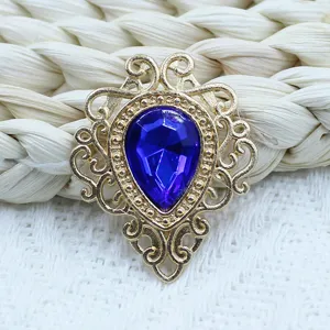 Gold alloy teardrop blue rhinestone DIY jewelry accessory brooch hair clip crafting component