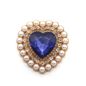 Blue heart acrylic rhinestone button pearls gold alloy DIY jewelry accessories detail shot