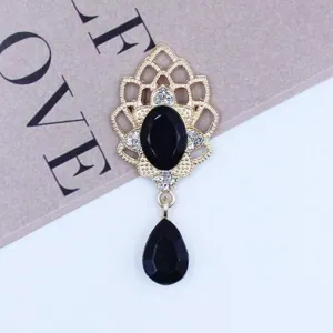 Gold alloy rhinestone acrylic pendant jewelry DIY accessory with black teardrop stone for necklace.