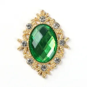 Vintage green rhinestone alloy flower decorative button DIY handmade craft clothing accessory