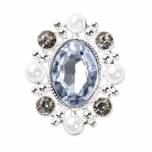 Silver alloy rhinestone pearl oval decorative button for clothing bags accessories