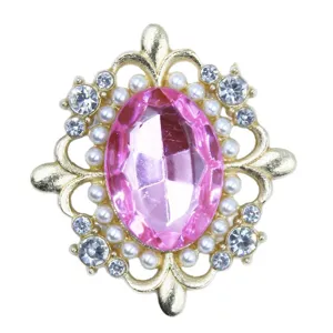 30x33mm DIY alloy rhinestone pearl flower base button acrylic pink crystal garment accessory