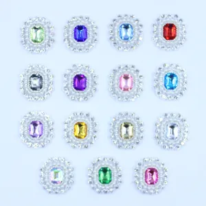 Alloy rhinestone flower buttons for DIY garment accessories, hair clips, and badge trays 19x23mm