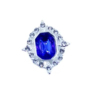 Silver alloy rhinestone decorative buckle with blue acrylic gem for DIY shoes clothing craft.
