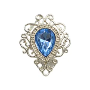 Filigree alloy teardrop blue crystal gem DIY jewelry accessory for brooch and earrings