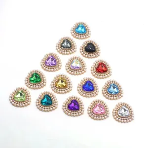 Heart shaped rhinestone pearl alloy buttons DIY jewelry accessories decorative clothing patches