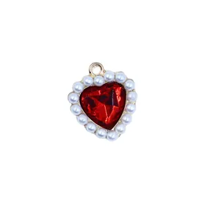 Alloy Heart Pendant 18MM Pearl Charm DIY Jewelry Making Accessories Bag Key Chain Craft