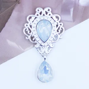 Silver hollow alloy teardrop crystal pendant DIY clothing hair accessory component