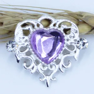Heart shaped rhinestone alloy DIY jewelry accessory pendant with purple crystal for clothing bags.
