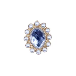 DIY oval alloy rhinestone button with pearl border for handmade badge decoration.