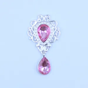Zilverkleurige legering druppel hanger met roze strass DIY kleding accessoire