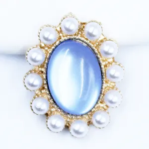 Exquisite alloy pearl cat eye oval flower button DIY handmade bridal headwear shoe accessory