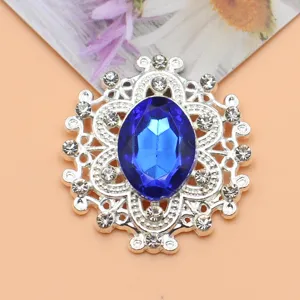 Ovale legering strass knoop met donkerblauwe kristal voor DIY kledingaccessoires.