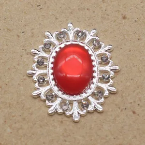 Oval hollow alloy rhinestone button red resin cat eye diy accessories decorative buckle