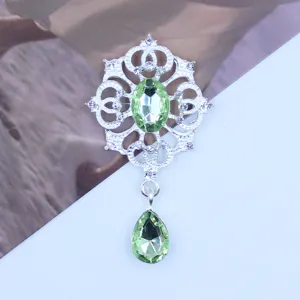50x27MM Zilver Legering Bloem Strass Hanger DIY Groene Druppel Kristal Sieraden Accessoire
