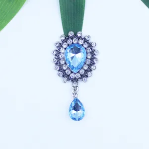 Pendentif goutte acrylique strass bleu argent antique DIY vêtements accessoires de mode