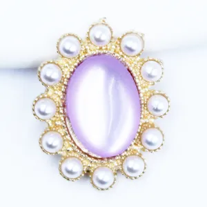 Alloy pearl cat eye oval flower tray detail showing exquisite craftsmanship for DIY hair accessories.
