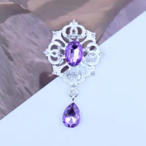 50x27mm zilveren legering bloem strass gesp met paarse druppel hanger DIY sieraden accessoire