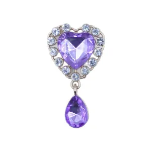 Alloy rhinestone heart pendant DIY jewelry accessory, sparkly purple crystal drop charm.