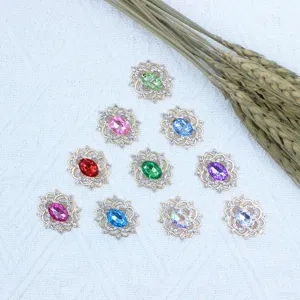 Alloy hollow gemstone rhinestone pendant DIY hair accessories multi-color crystal buttons