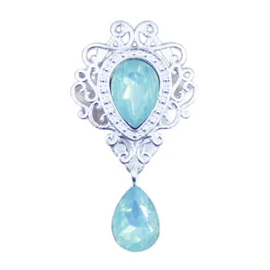 Silver hollow shield pendant DIY accessory with light blue crystal rhinestone for jewelry making.