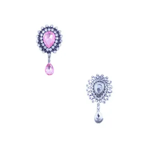 55x33mm alliage argent antique strass rose acrylique pendentif DIY vêtements accessoires