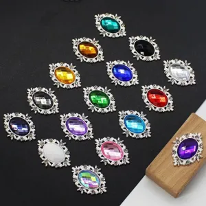 Alloy rhinestone buttons colorful acrylic diamond DIY accessories for clothes shoes bags craft