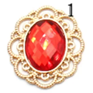 Oval red rhinestone gold filigree metal base charm for DIY hair accessory jewelry making.