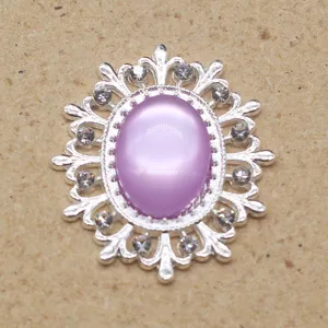 Oval hollow alloy rhinestone resin cat eye decorative buckle DIY bow hair accessory detail