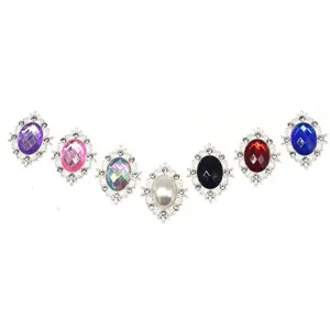 Colorful oval rhinestone alloy buttons for DIY shoes, clothes, bags and hair accessories.