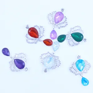 Alloy rhinestone crown pendant accessories, crystal drop charms for DIY hairwear shoe decoration.