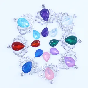 Detail view of colorful alloy rhinestone crown pendant DIY craft accessories for hair and shoes.