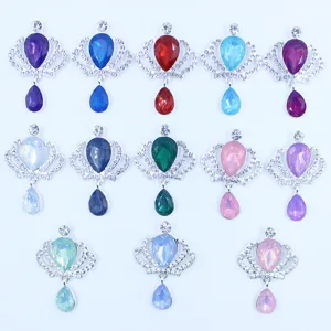 Alloy rhinestone crown teardrop pendant details, multicolored DIY craft accessories for shoes.