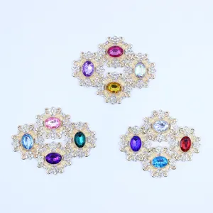 Alloy rhinestone flower button DIY clothing accessory, sparkling crystal craft patch decoration.