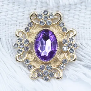 Vintage gold alloy rhinestone crystal oval purple acrylic gemstone DIY craft accessories details