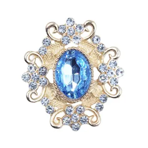 28x32mm gold alloy blue rhinestone acrylic flower patch DIY apparel accessories necklace