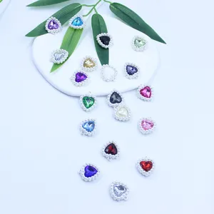 Alloy Heart Shaped Charm Pendant DIY Handmade Jewelry Accessories With Artificial Pearl And Rhinestones Craft